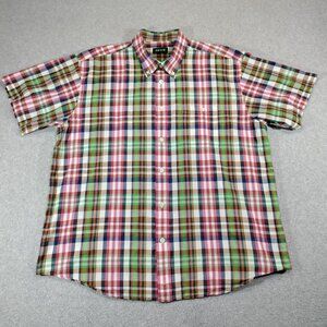 Orvis Shirt Mens XXL Colorful Madras Plaid 100% Cotton Short Sleeve Button Down
